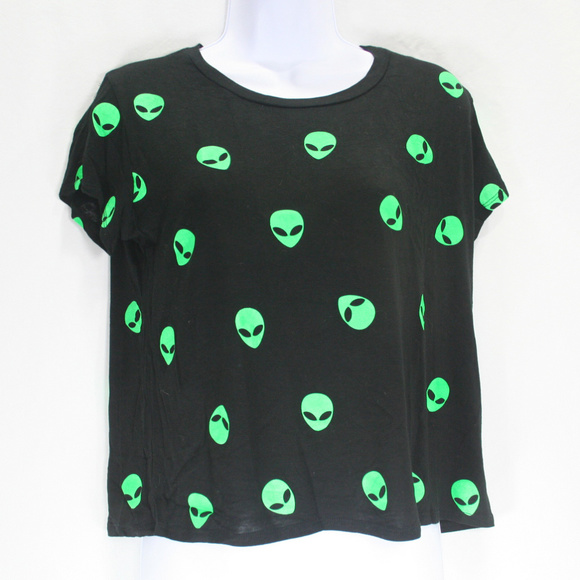 french pastry Tops - Alien Black and Green Flowy Top